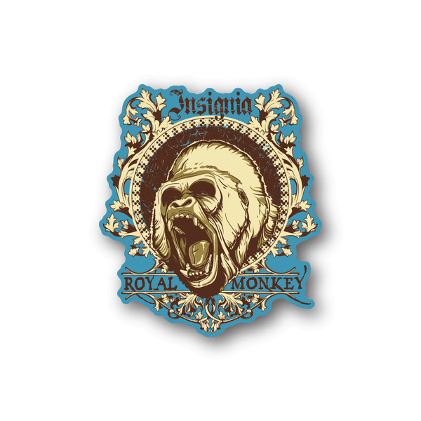 Royal monkey vinyl sticker with roaring face in ornate blue and gold frame