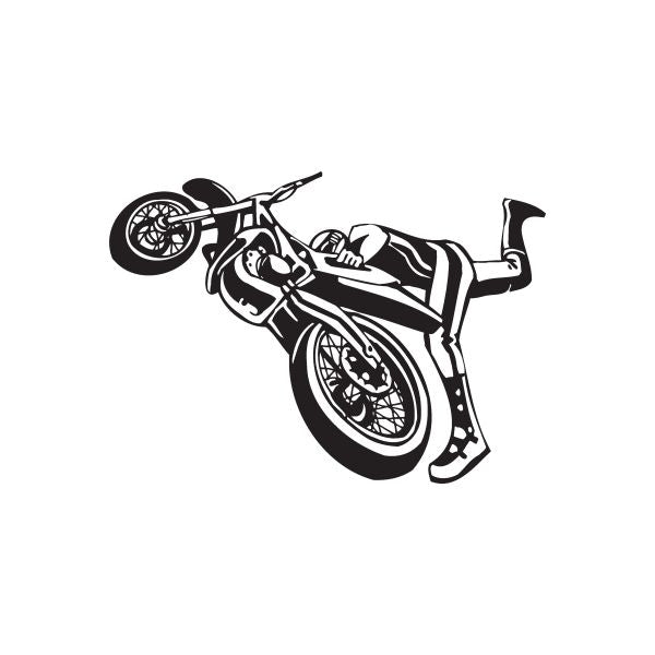 Dirt bike decal featuring black racing motorcycle silhouette on white