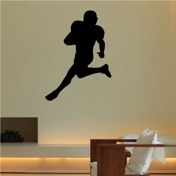 Running football player wall decal, black silhouette