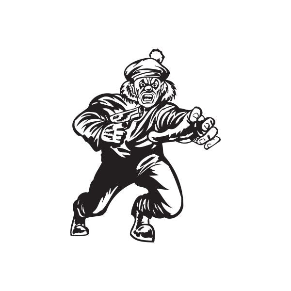 Clown with gun decal graphic for golf hat