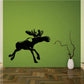 Running moose decal sticker with black silhouette, antlers and legs stretched in motion