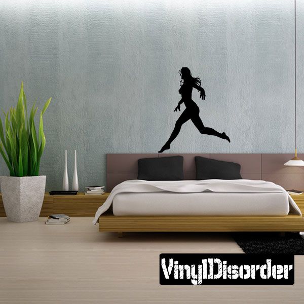 Black running woman silhouette wall decal for bedroom wall