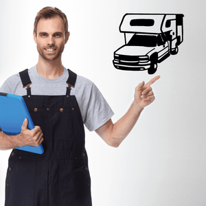 RV wall decal: black outline camper van illustration