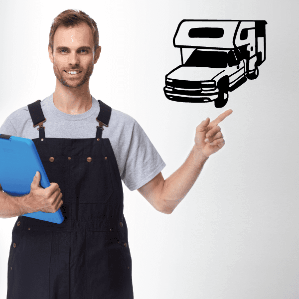 RV wall decal: black outline camper van illustration