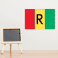 Rwanda flag sticker with red, yellow and green bands and bold letter R