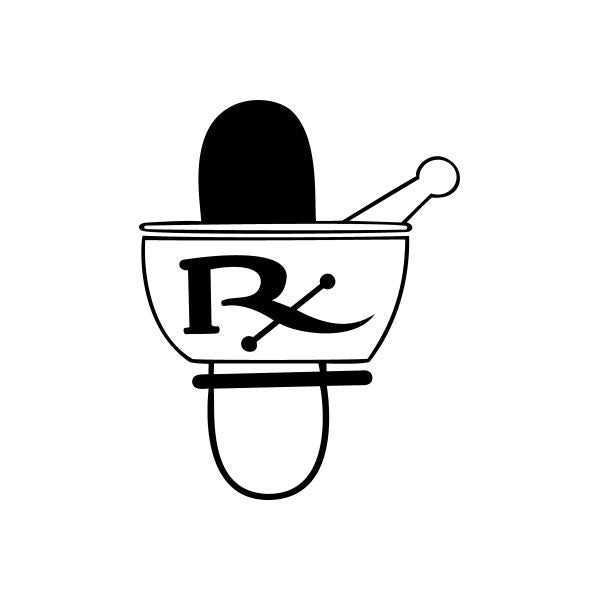 Black RX pharmacy decal with cart-like icon and Rx lettering