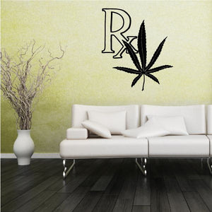 RX marijuana wall decal vinyl sticker with RX lettering and cannabis leaf design