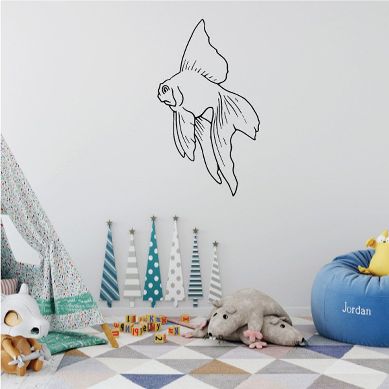 Ryukin goldfish decal, black line art fish with fins