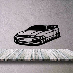Car decal with black sports car side profile graphic