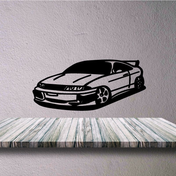 Car decal with black sports car side profile graphic