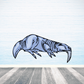 Sabertoothed dinosaur decal in light blue, gray, and black with long claws
