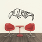 Sabertoothed dinosaur decal with black-and-white skull line illustration