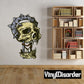 Skull totem sticker with green skull and spiked halo, small dagger design