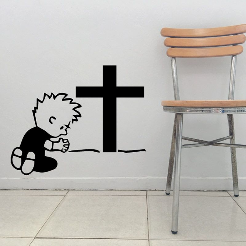 Image of Sad Calvin Praying Before a grave Decal