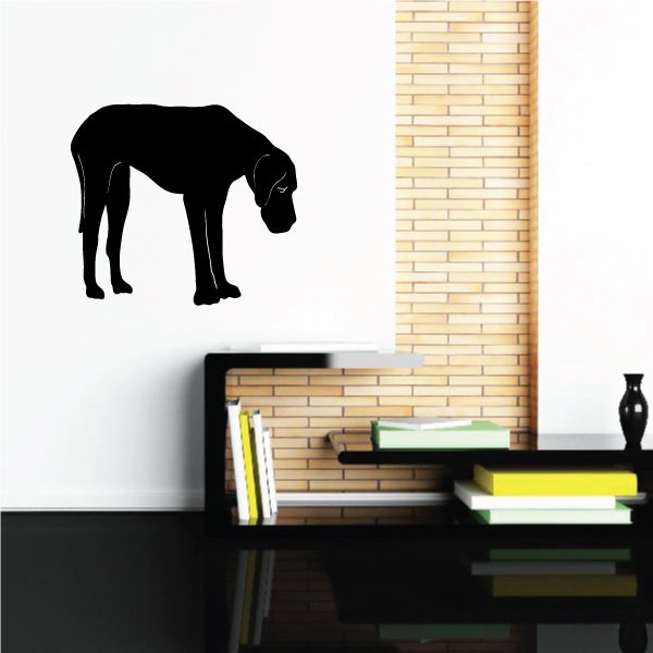 Sad Great Dane decal featuring a black dog silhouette with lowered head.