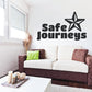 Travel decal with bold Safe Journeys text and black star icon