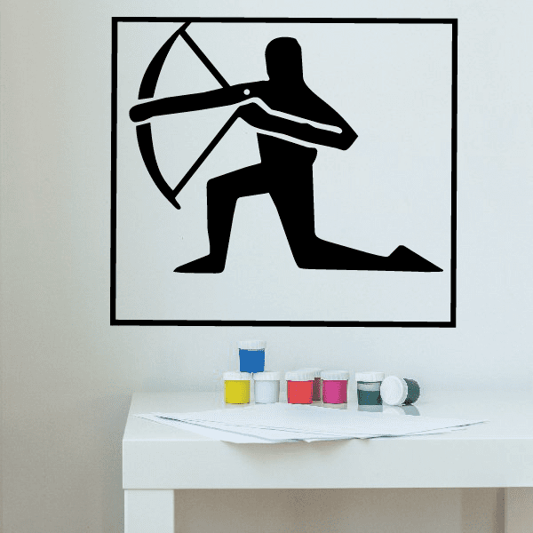 Framed Sagittarius archer decal, black silhouette in rectangular frame