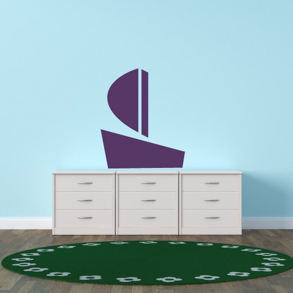 Purple sailboat wall decal with sail and hull, vinyl sticker design