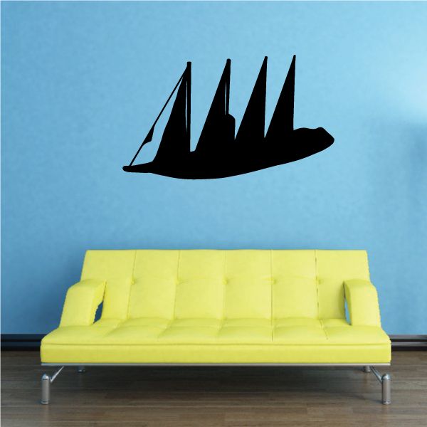 Sailboat wall decal with black silhouette and three sails