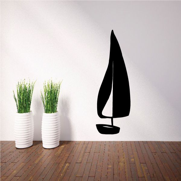 Black sail boat wall decal with single sail on smooth wall