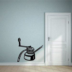 Sail pulley crank wall decal, black with rope and wheel design