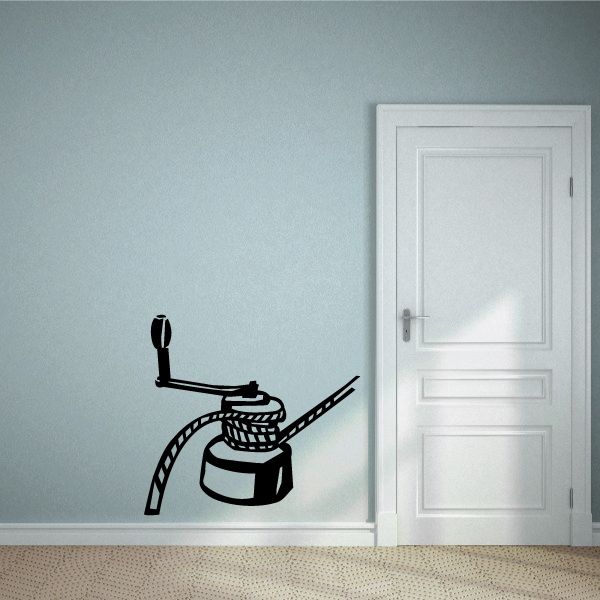 Sail pulley crank wall decal, black with rope and wheel design