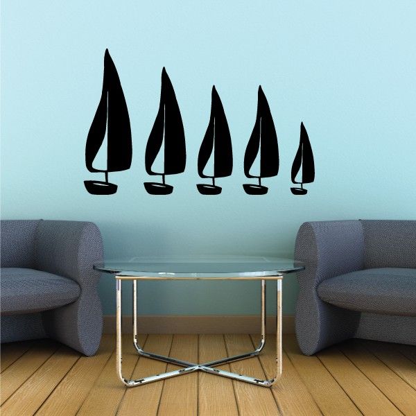Sailboat family kit decal set: five black sailboats in a row
