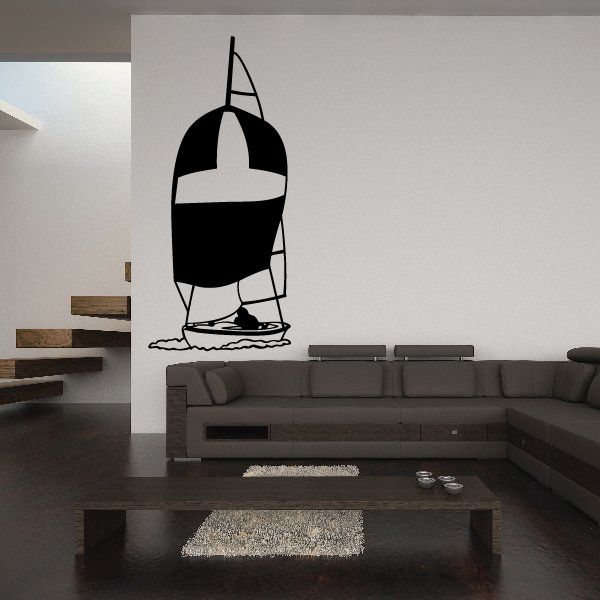 Black and white sailboat wall decal with raised sail and hull