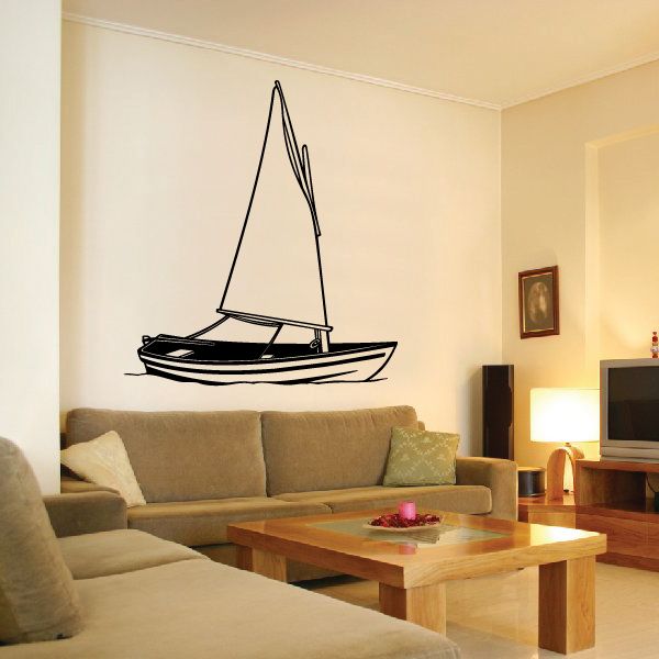 Sailboat wall decal showing a black sailboat with raised sail lines