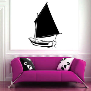 Large vinyl wall decal of a sailboat with black and white line details.
