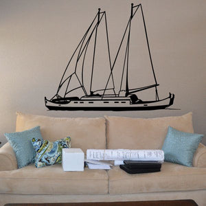 Large vinyl sailboat wall decal with two masts and black sail outlines