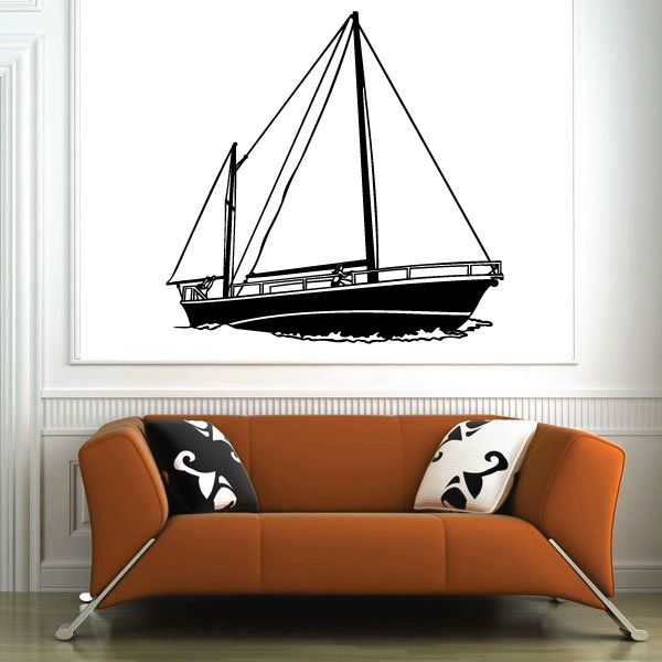 Sailboat wall decal with black-and-white sailboat illustration and mast lines