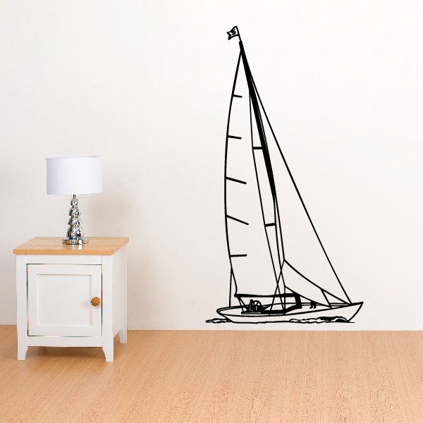 Sailboat wall decal in black with raised sails and rigging