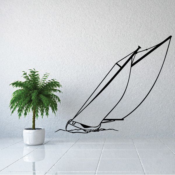 Large sailboat wall decal, black line art sailboat