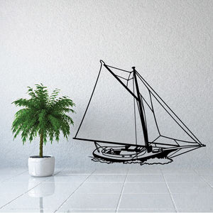 Large sailboat wall decal in black line art with sails and hull