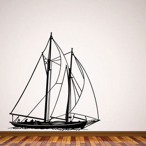 Sailboat wall decal with detailed sail rigging and dark hull, vinyl sticker design