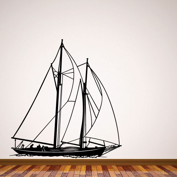 Sailboat wall decal with detailed sail rigging and dark hull, vinyl sticker design
