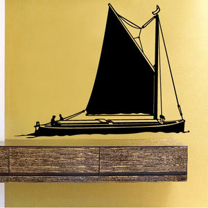 Sailboat wall decal with black sail and hull silhouette