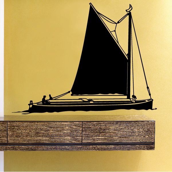 Sailboat wall decal with black sail and hull silhouette