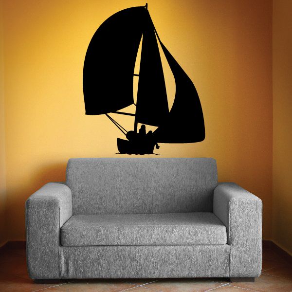 Black sailboat wall vinyl decal silhouette with raised sails