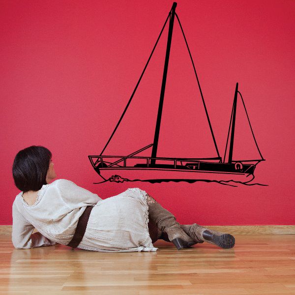 Sailboat wall decal, black sailboat outline on a vinyl sticker