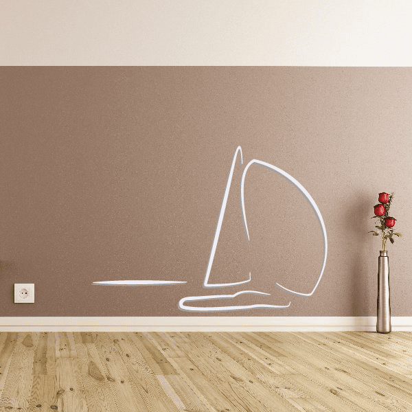 White sailboat wall decal vinyl die-cut sticker with simple outline design