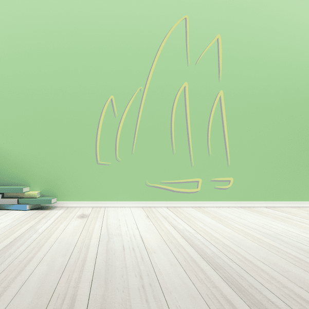 Sailboat wall decal sticker with simple line-drawn sails and waves