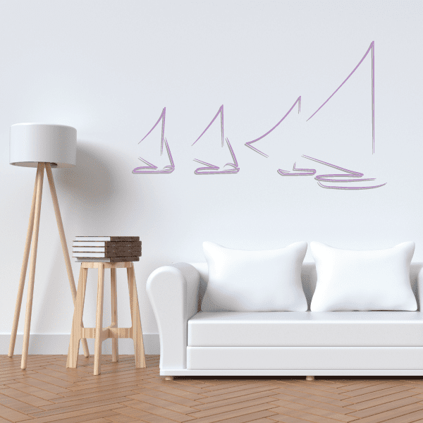 Purple sailboat vinyl wall decal, three boats with wavy water lines