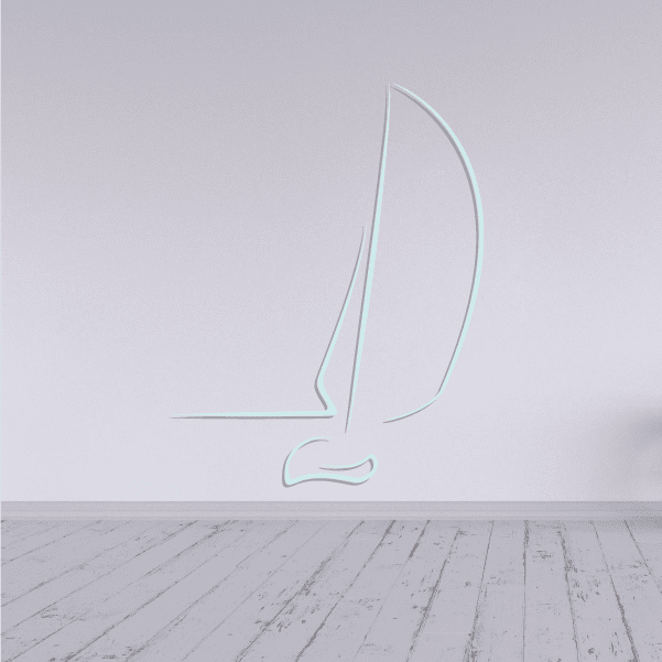 Sailboat wall decal sticker with sail and hull, light blue outline