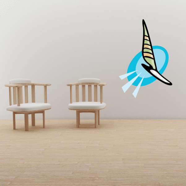 Sailboat vinyl wall decal with black hull, yellow striped sail, blue heart and banner
