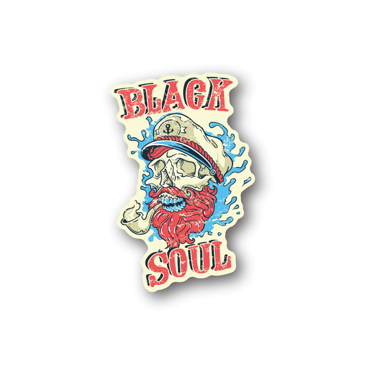 Colorful sailor skull vinyl sticker with water splash and 'SOUL' text