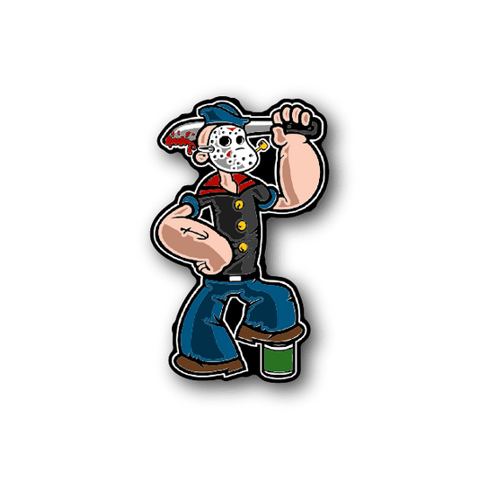 Sailor pirate vinyl sticker of cartoon pirate in blue coat raising hand
