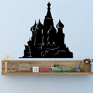 Black Saint Basil's Cathedral silhouette decal for wall, detailed domes and towers