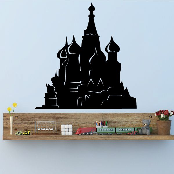 Black Saint Basil's Cathedral silhouette decal for wall, detailed domes and towers